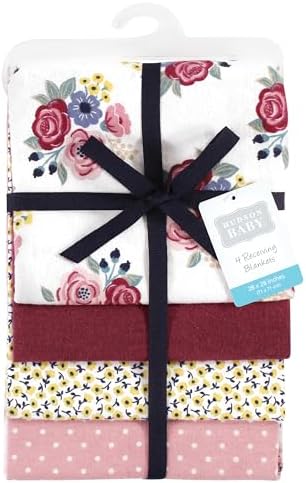 Hudson Baby Unisex Baby Cotton Poly Flannel Receiving Blankets, Blush Navy Floral, One Size - Image 3
