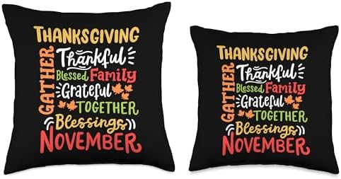 Happy Thanksgiving Holiday Family Party Gift Store Thanksgiving Thankful Blessings Family Together November Throw Pillow, 18x18, Multicolor - Image 3