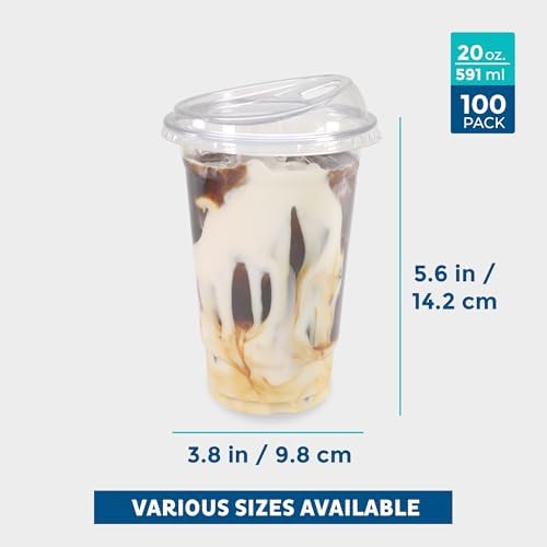 Freshware Clear Plastic Cups with Strawless Sip Lids [100 Cups - 20 oz] Disposable Tumblers for Iced Coffee, Smoothie, Milkshake, Cold Drinks - Image 3