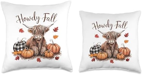 Howdy Fall Highland Cow Happy Thanksgiving Autumn Vibes Fall Throw Pillow - Image 3