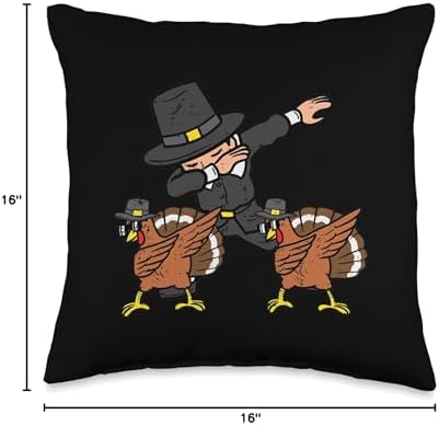 Pilgrim And Turkey Dab Thanksgiving Dance Boys Girls Kids Throw Pillow - Image 4