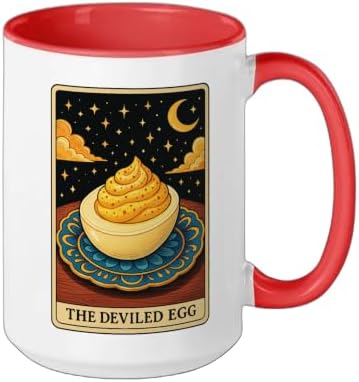 The Deviled Egg Tarot Card Ceramic Mug, Red/White, 15oz - Image 2