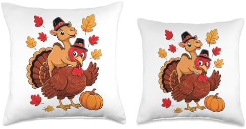 Thanksgiving Turkey Camel Pilgrim Hat Camels Throw Pillow - Image 3