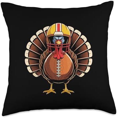 Football Turkey Fan Funny Thanksgiving Football Men Women Throw Pillow by Unknown