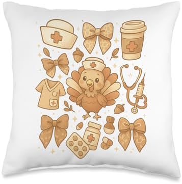 Nurses ER ICU RN Fall Autumn Thanksgiving Turkey Throw Pillow by Unknown