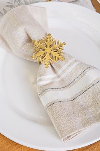 DII Christmas Thanksgiving Holiday Tabletop Décor Collection Decorative Napkin Ring Holder Set, 2.5" Diameter, Gold Snowflake, 6 Piece - Image 6