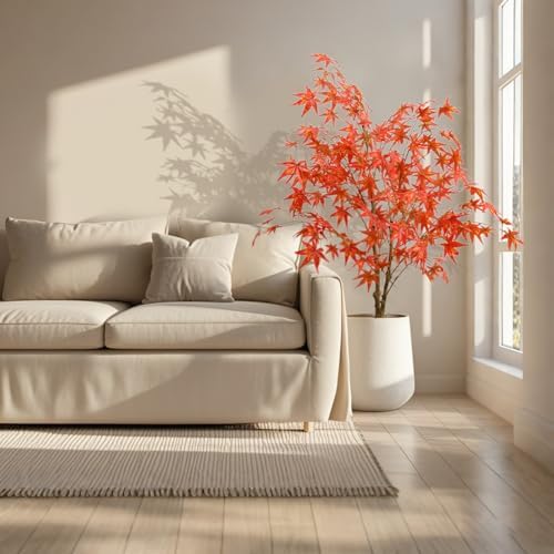 Artificial Maple Tree, Large Faux Tree Soft Silk Autumn Maple Decorative Plant with Plastic Pot for Party Home Living Room Decoration Thanksgiving Harvest - Image 2
