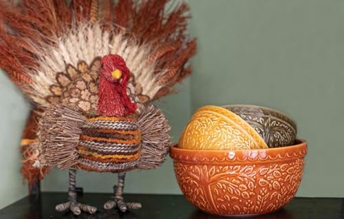 Boston International Ceramic Bowl Fall Autumn Thanksgiving Embossed Leaf Serving Dish, Small/2 Cups, Saffron Yellow - Image 2