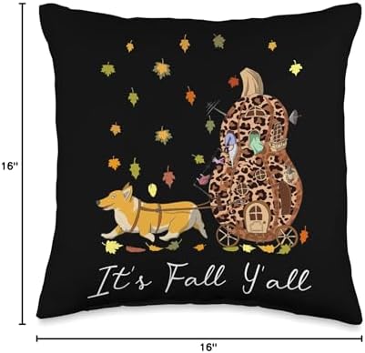 It's Fall Y'All Corgi, Gnome & Pumpkin Leopard Thanksgiving Throw Pillow - Image 4
