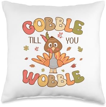 Gobble till you Wobble Kids Outfit Toddler Thanksgiving Tee Throw Pillow by Unknown