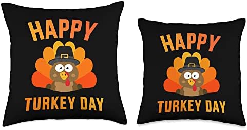 Happy turkey day with cute bird for thanksgiving dinner Throw Pillow - Image 3