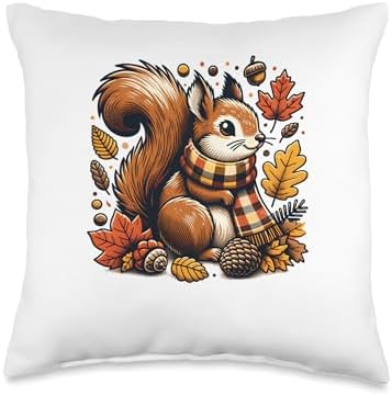 Cute Squirrel With Fall Leaves Autumn Animal Thanksgiving Throw Pillow by Unknown