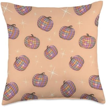 Retro 70s Disco Ball Pumpkin Autumn Fall Season Thanksgiving Throw Pillow by Unknown