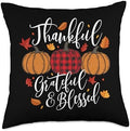 Thankful Grateful & Blessed - Thanksgiving Day Fall Holiday Throw Pillow by Unknown