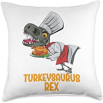 Dinosaur Thanksgiving Boys Turkey Saurus T rex Kids Boys Throw Pillow by Unknown