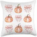 Coquette Bows Spider Pumpkin Thanksgiving Fall soft girl Throw Pillow by Unknown