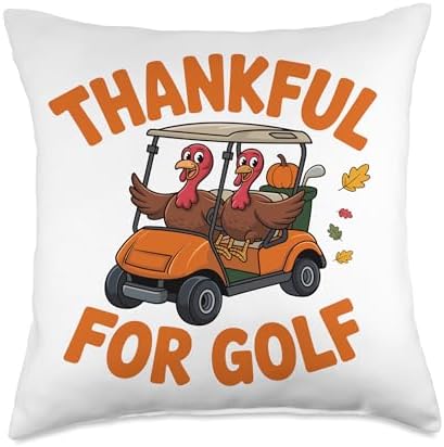 Thankful for Golf Turkey Playing Golf Thanksgiving Throw Pillow by Unknown
