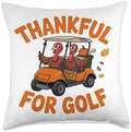 Thankful for Golf Turkey Playing Golf Thanksgiving Throw Pillow by Unknown