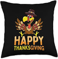 Happy Thanksgiving for Boys Girls Kids Pilgrim Turkey Throw Pillow by Unknown