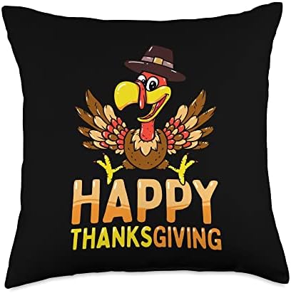 Happy Thanksgiving for Boys Girls Kids Pilgrim Turkey Throw Pillow by Unknown