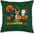 Three Holidays HalloGivingMas Men, Women, Kids HalloGivingMas Halloween, Thanksgiving, Christmas Cat Throw Pillow, 16x16, Multicolor by Unknown