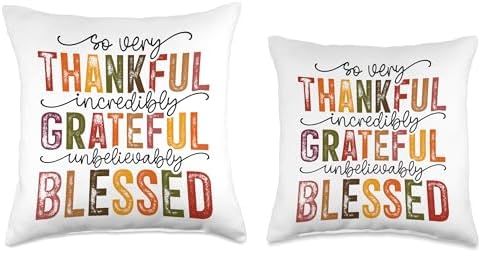Grateful Thankful Blessed Thanksgiving Happy Thanksgiving Throw Pillow - Image 3