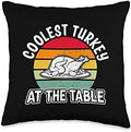 Coolest Turkey at the Table Funny Cute Thanksgiving Vintage Throw Pillow by Unknown