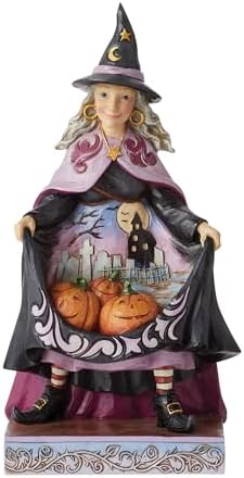 Enesco Jim Shore Heartwood Creek Halloween Witch with Pumpkins in Skirt Figurine- Stone Resin Hand Painted Crafted Collectible Halloween Figurines Home Decor Statue, 8.27 Inch