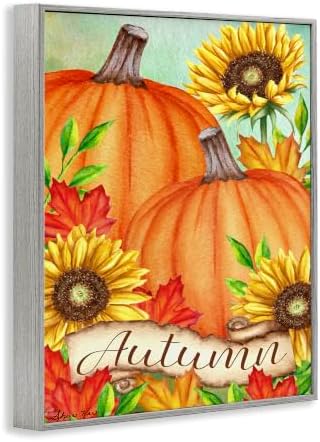 Pumpkins Sunflowers Red Leaves Harvest, 11 x 14 Inch Framed Giclée Print - Image 2
