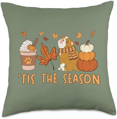 Tis The Season Bulldog Bully Dog Fall Autumn Pumpkin Coffee Throw Pillow by Unknown