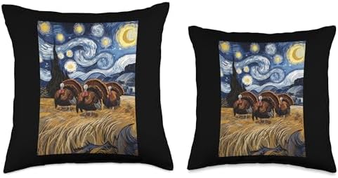 Thanksgiving Turkey Van Gogh Starry Night Holiday Turkey Day Throw Pillow - Image 3