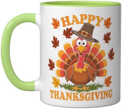 Happy Thanksgiving Funny Turkey Family Dinner Thanksgiving Ceramic Mug, Light Green/White, 11oz by Unknown