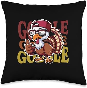 Retro Gobble Gobble Thanksgiving Turkey Wobble Autumn Fall Throw Pillow by Unknown