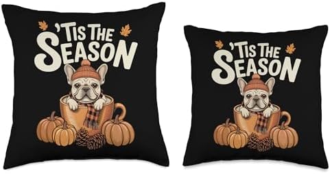 Tis The Season Frenchie Fall Coffee Autumn Pumpkin Spice Throw Pillow - Image 3