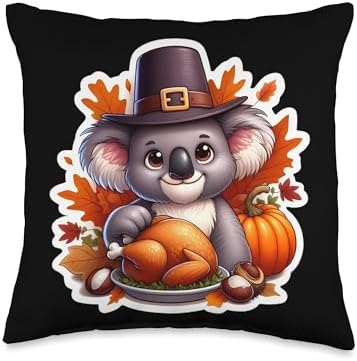 Thanksgiving Koala Fall Autumn Cottagecore Cute Australia Throw Pillow by Unknown