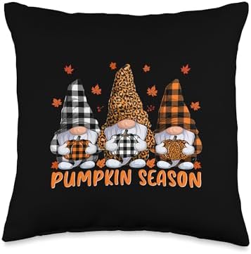 Leopard Buffalo Plaid Gnome Pumpkin Season Fall Thanksgiving Throw Pillow by Unknown