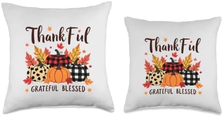 Thanksgiving Autumn Fall Pumpkin Thankful Grateful Blessed Throw Pillow - Image 3