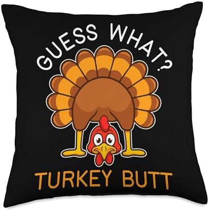 Guess What Turkey Butt + Thanksgiving Humor + Family Fun Throw Pillow by Unknown