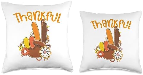 thanksgiving Peace Hand Sign Thankful Turkey Throw Pillow, 18x18, Multicolor - Image 3