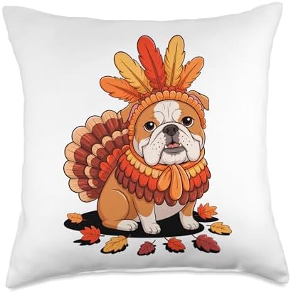 Thanksgiving Turkey English Bulldog Throw Pillow by Unknown