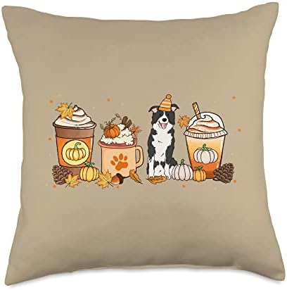 Border Collie Coffee Pumpkin Spice Dog Fall Thanksgiving Throw Pillow by Unknown