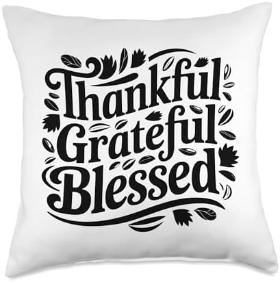 Thankful Grateful Blessed, Friendsgiving Thanksgiving Throw Pillow by HadleyDesigns