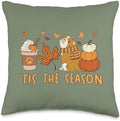 Tis The Season Bulldog Bully Dog Fall Autumn Pumpkin Coffee Throw Pillow by Unknown