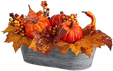 Nearly Natural 12" Fall Harvest Pumpkins and Berries Artificial Arrangement - Image 3