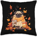 Pug Fall Autumn Leaves Pumpkin Spice Latte Dog Kawaii Throw Pillow by Unknown