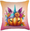 Unicorn Pumpkin Halloween, Thanksgiving, Autumn Women Girls Throw Pillow by Unknown