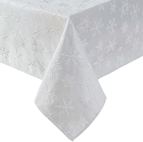 Laura Ashley Raised Embroidered Tablecloth, 60" x 84", Snowflake Silver by LauraAshley