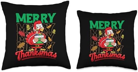 Merry Thanksmas Thanksgiving Christmas Turkey Santa Throw Pillow - Image 3
