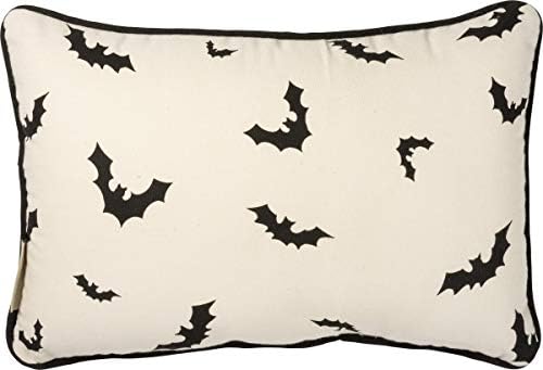 Primitives by Kathy Retro-Inspired Halloween Throw Pillow, 15 x 10-Inch, Vintage-Inspired Cotton Pillow from Our Halloween Collection/Happy Halloween Front Sentiment/Jack-O'Lantern/Black cat Design