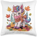 Cute Autumn Unicorn Pumpkin Fall Leaves Thanksgiving Throw Pillow by Unknown